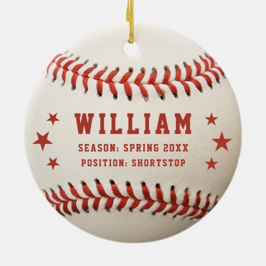 野球選手パーソナライズされた名キッズクリスマス セラミックオーナメント (裏面)
