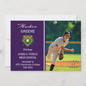 野球選手フォトパープル卒業招待状 招待状 (正面)