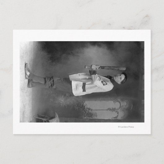 野球選手ポートレート保持こうもり ポストカード (正面)