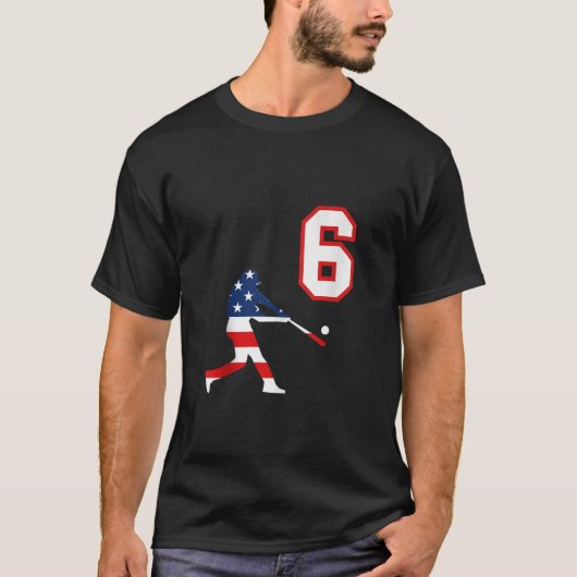 野球選手6位とアメリカ合衆国の国旗Ta Tシャツ (正面)