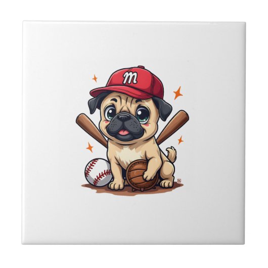 野球選手 コーチ パグ 犬好き パグ ママ タイル (正面)