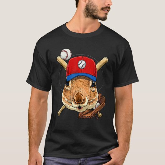 野球選手 リス 投手 キャッチャー 野球 Tシャツ (正面)