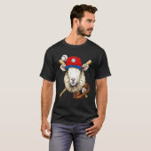 野球選手 羊 ラム ピッチャー キャッチャー 野球 Tシャツ (正面フル)
