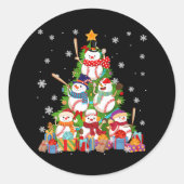 野球雪だるまのクリスマスツリー投手の捕手 ラウンドシール (正面)