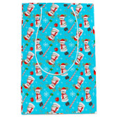 野球雪だるまクリスマスお祝いパターン ミディアムペーパーバッグ (正面)