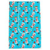 野球雪だるまクリスマスお祝いパターン ミディアムペーパーバッグ (裏面)