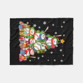 野球雪だるまクリスマスツリー投手キャッチャー フリースブランケット (正面(横))