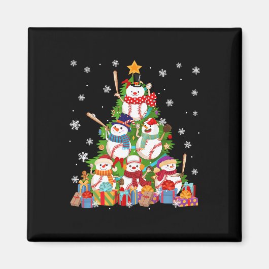 野球雪だるまクリスマスツリー投手キャッチャー マグネット (正面)