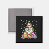 野球雪だるまクリスマスツリー投手キャッチャー マグネット (正面/裏面)