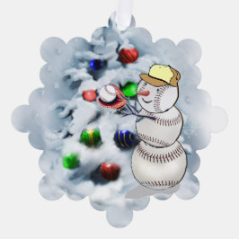 野球雪だるまクリスマス オーナメントカード