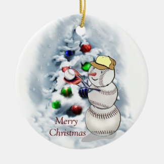野球雪だるまクリスマス セラミックオーナメント