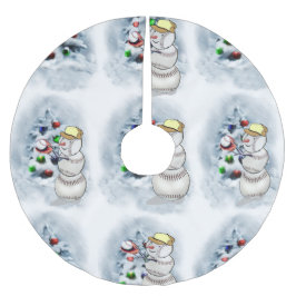 野球雪だるまクリスマス ブラッシュドポリエステルツリースカート