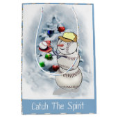 野球雪だるまクリスマス ミディアムペーパーバッグ (正面)