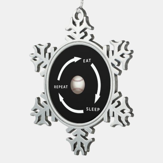 野球食べ寝返りスポーツファンことわざ スノーフレークピューターオーナメント (右)