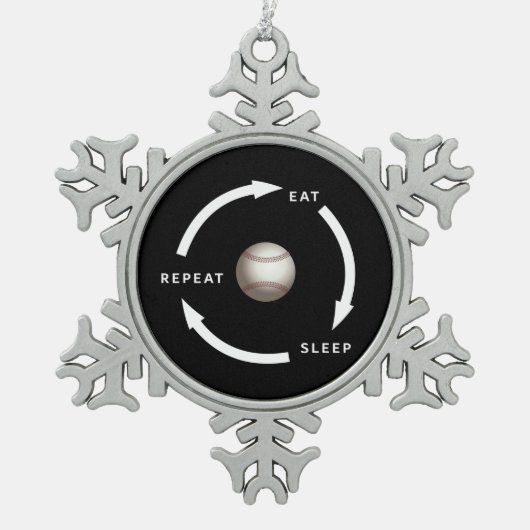 野球食べ寝返りスポーツファンことわざ スノーフレークピューターオーナメント (正面)