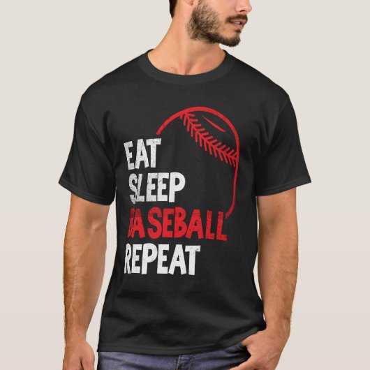 野球食べ寝野球リピート野球ファン Tシャツ (正面)