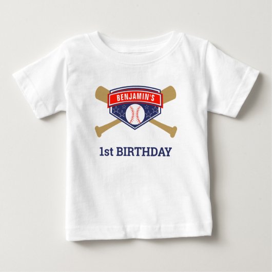 野球1回目の誕生日パーティー ベビーTシャツ (正面)