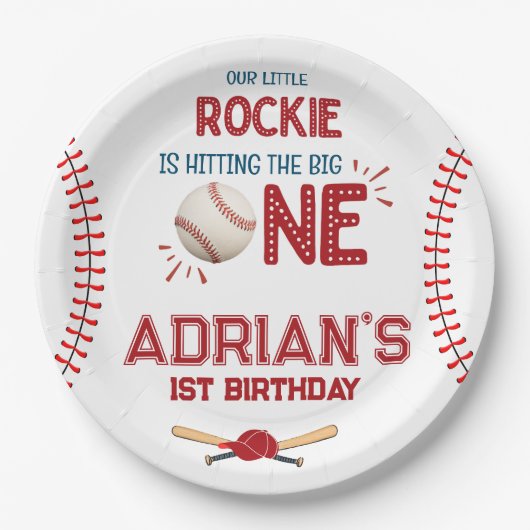 野球1歳の誕生日の少年 ペーパープレート (正面)
