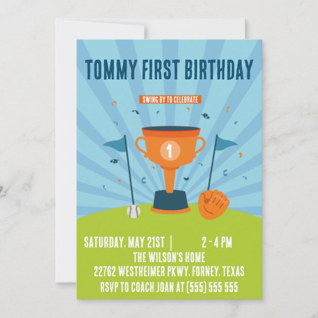 野球1歳の誕生日スポーツテーマ (正面)