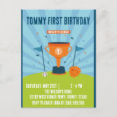 野球1歳の誕生日スポーツテーマ ポストカード (正面)