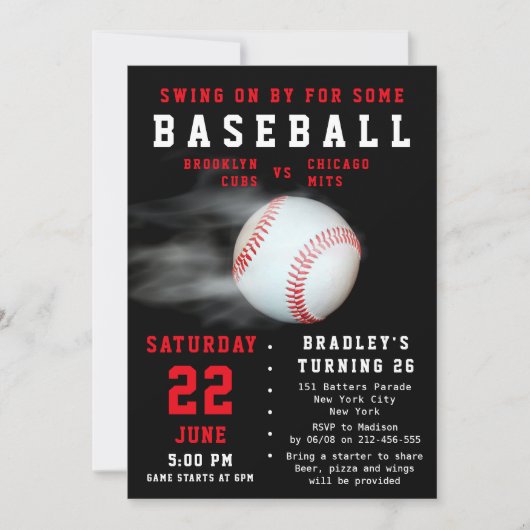 野球26誕生日スポーツパーティー試合日 招待状 (正面)