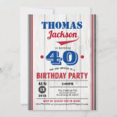 野球40歳の誕生日の招待状。赤素朴青 招待状 (正面)