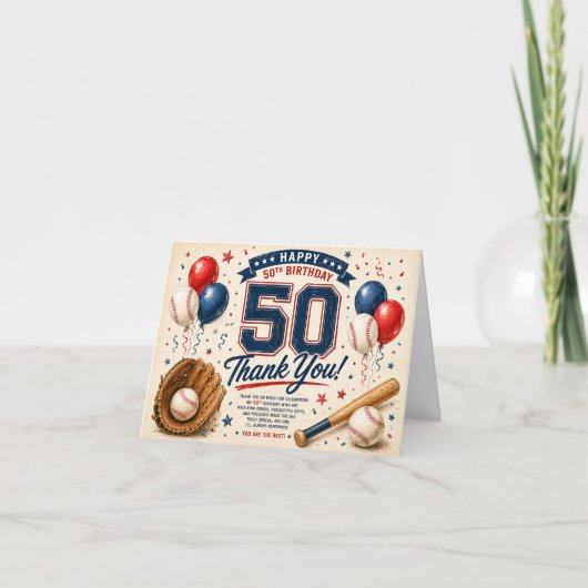 野球50歳の誕生日おめでとう  サンキューカード (正面)