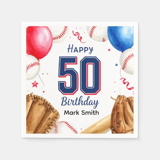 野球50歳の誕生日 スタンダードカクテルナプキン (正面)