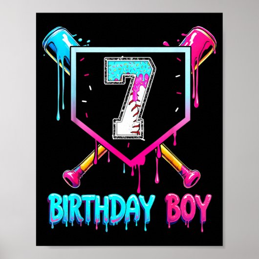 野球7歳バースデーボーイ アイスクリーム 7th 誕生日 ポスター (正面)