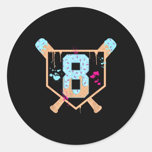 野球8歳アイスクリームドリップ第8誕生日ボ ラウンドシール (正面)