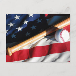 野球、こうもりおよび米国旗の郵便はがき ポストカード