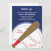 野球&こうもりバッターアップ子供の誕生日招待状 招待状 (正面/裏面)