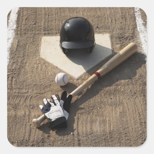 野球、こうもり、バッティンググローブ、野球 スクエアシール (正面)