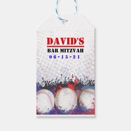 野球(ばちゃばちゃ)跳ねるバー(ユダヤ教の)バル・ミツバーテイクホームギフトラベル ギフトタグ (正面)