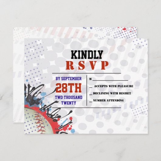 野球(ばちゃばちゃ)跳ねるバー(ユダヤ教の)バル・ミツバー返信カード 出欠カード (正面/裏面)