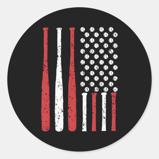 野球・アメリカ国旗 ラウンドシール (正面)