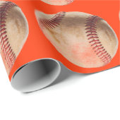 野球 アートワーク 赤い包装紙 ラッピングペーパー (ロールコーナー)