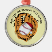 野球、グローブ、こうもりクリスマス メタルオーナメント (正面)