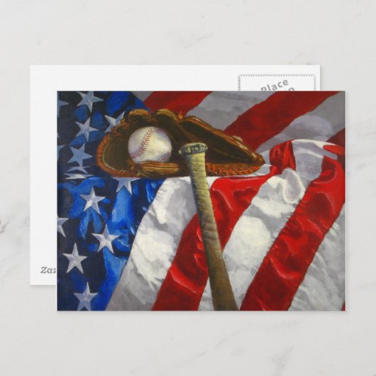 野球、グローブ、こうもり、アメリカ国旗 ポストカード (正面/裏面)
