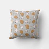 野球 – グローブ、ボール&グレーの背景のこうもり クッション (裏面)