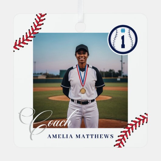 野球 コーチ 感謝 チーム 写真 記念 メタルオーナメント (正面)