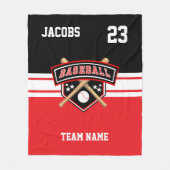 野球⚾シンボルチーム赤、白、黒 フリースブランケット (正面)