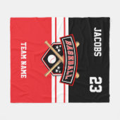 野球⚾シンボルチーム赤、白、黒 フリースブランケット (正面(横))