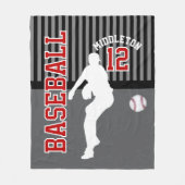 野球⚾スポーツ – グレー、黒、赤 フリースブランケット (正面)