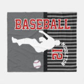 野球⚾スポーツ – グレー、黒、赤 フリースブランケット (正面(横))