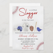 野球 スポーツ ベイビー シャワー スラッガー インビテーション (正面/裏面)