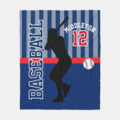 野球⚾ダークブルーとレッドのスポーツ フリースブランケット (正面)