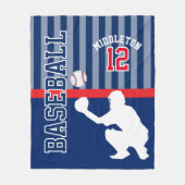 野球⚾ダークブルーとレッドのスポーツ – 捕手 フリースブランケット (正面)