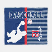野球⚾ダークブルーとレッドのスポーツ – 捕手 フリースブランケット (正面(横))