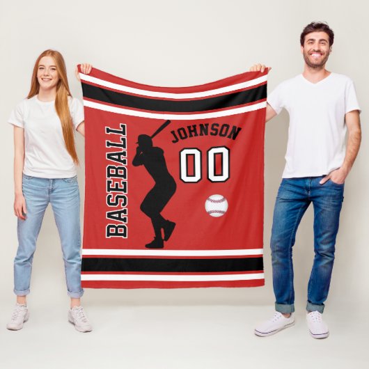 野球⚾ダークレッド、ブラック&ホワイトのスポーツ フリースブランケット (インサイチュ)